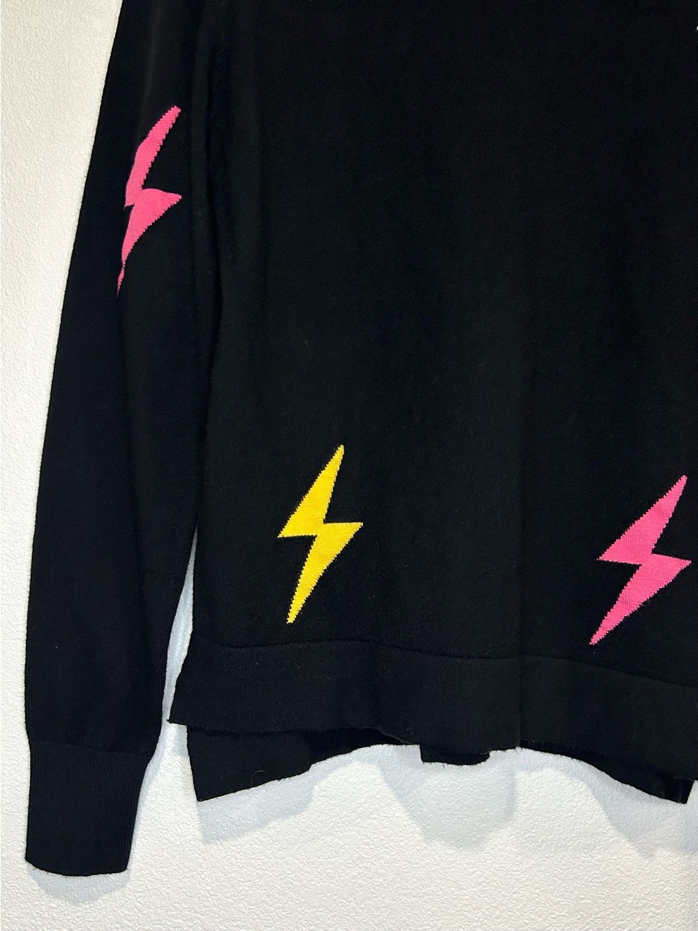 THML Lightning Bolt Black Neon Sweater 80s 90s Y2K Style Lightweight Knit Size S - Picture 4 of 7